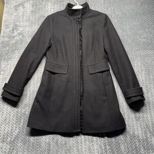 Banana Republic Wool Coat Women's Small Black Italian Fabric Blend Ruffle Front‎